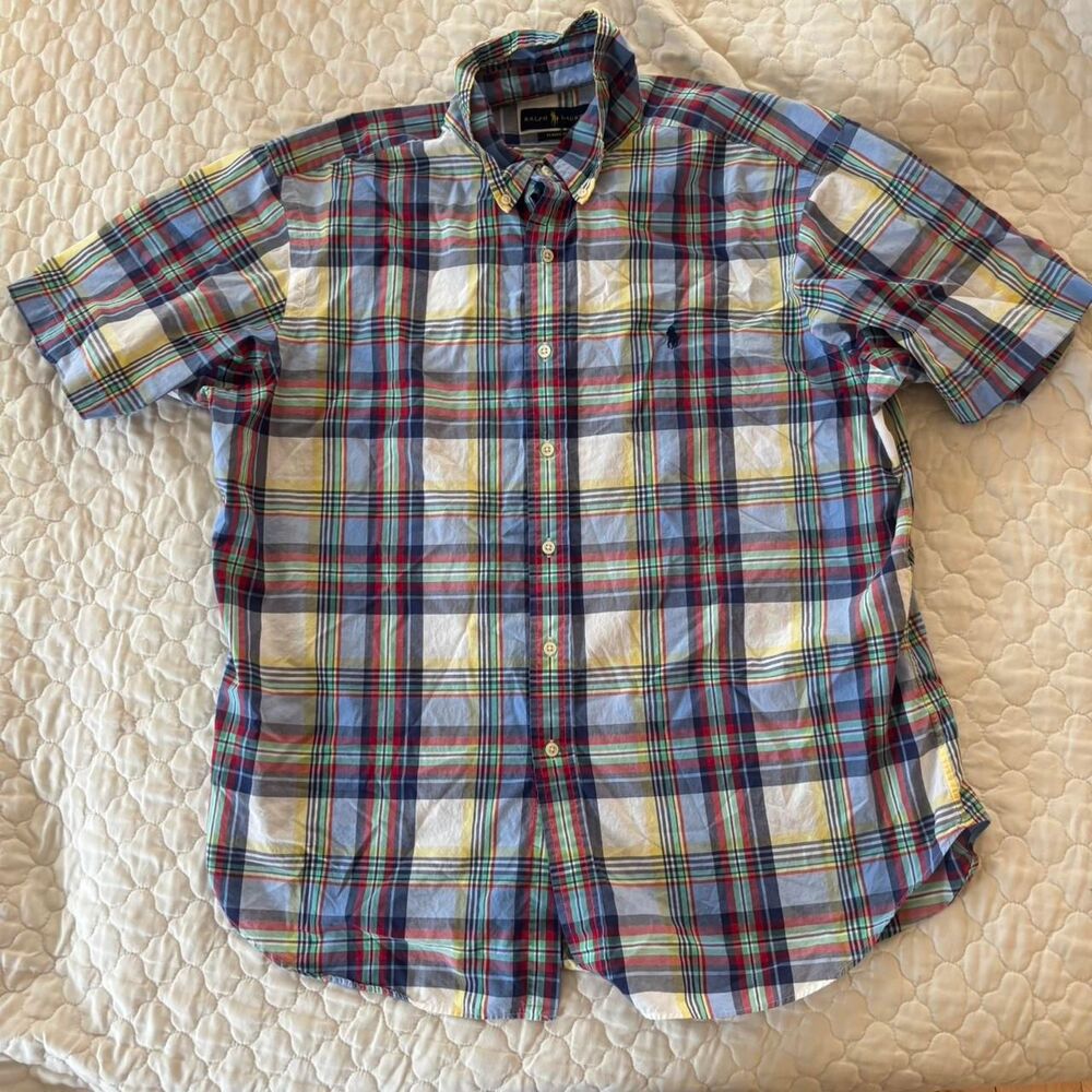 Ralph Lauren Men’s Short Sleeve Plaid Button Up Oxford Shirt Size XL